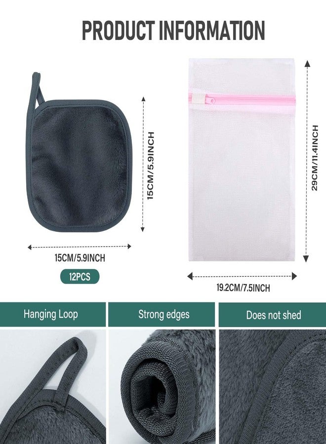 KPX 12 Pack Makeup Remover Cloth, 6" x 6" Reusable Makeup Remover Towels Face Washcloth for Washing Face, Makeup Remover Pads Cosmetic Face Wash (Grey) - Image 2